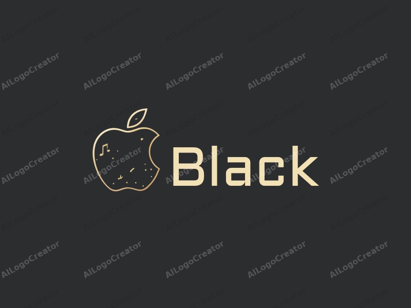 minimalist design features a sleek black apple silhouette, musical notes subtly integrated into the design, set against a clean, dark background representing night.