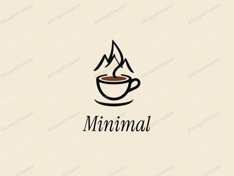 minimalist design features a stylized tea cup and a snow mountain, combined with a clean background and a tag style approach.