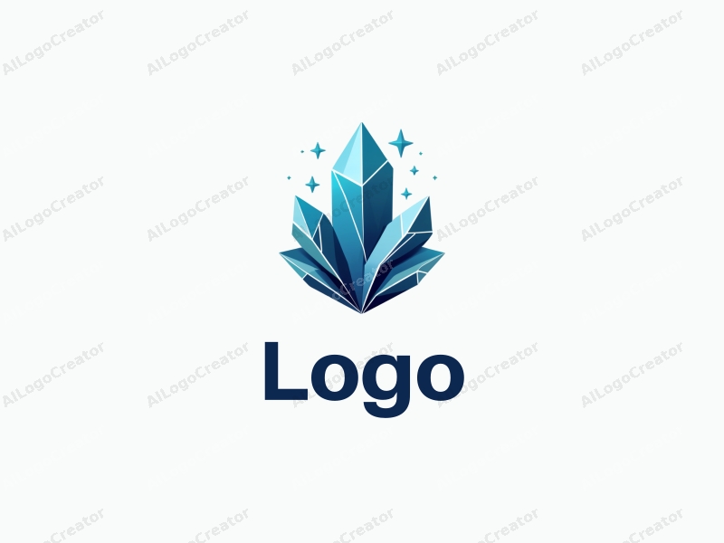 a modern design featuring a stylized crystal shape symbolizing education, combined with abstract elements representing branding and advertising, using a clean and simple composition with blue and black colors.