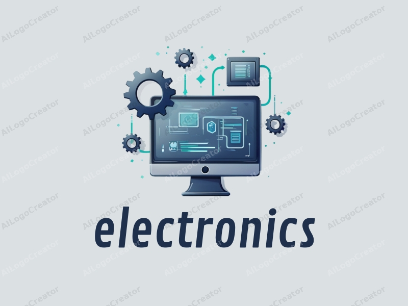 a modern design featuring sleek electronic devices and a stylized computer, incorporating flowing data streams and a processor, combined with a clean silver background.