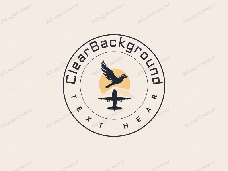 minimalist design features a stylized bird in flight above a simplified airport silhouette, combined with a clear and transparent background.