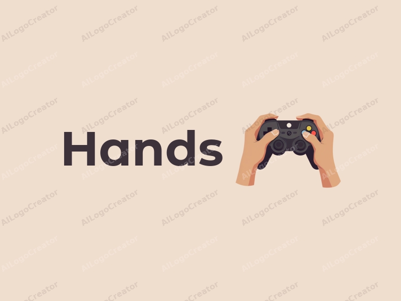 a modern design featuring a hand gripping a stylized controller shaped like an 'L', using skin tone colors, combined with a clean and simple background.