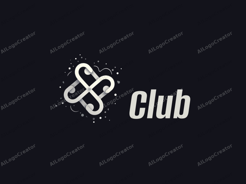 a modern design featuring a stylized club icon intertwined with social elements, gaming symbols, and network motifs, combined with a clean black background.