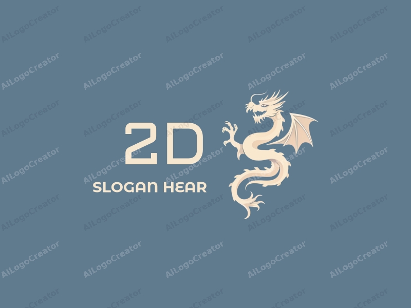 modern design features a stylized dragon intertwined with minimalist furniture elements, utilizing a clean and simple layout with a blue background.