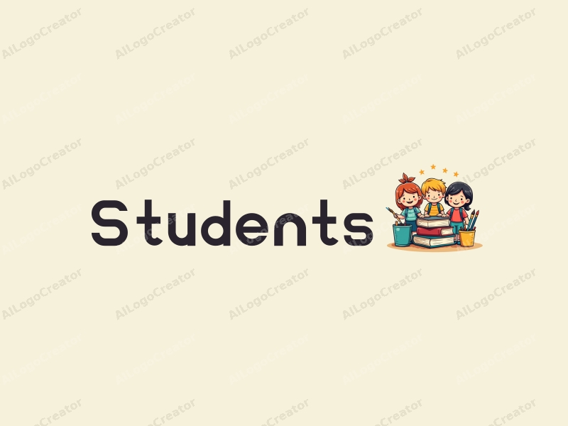 playful design features vibrant colors, stylized students and school elements, along with books and paintbrushes, combined with a clean and harmonious background.