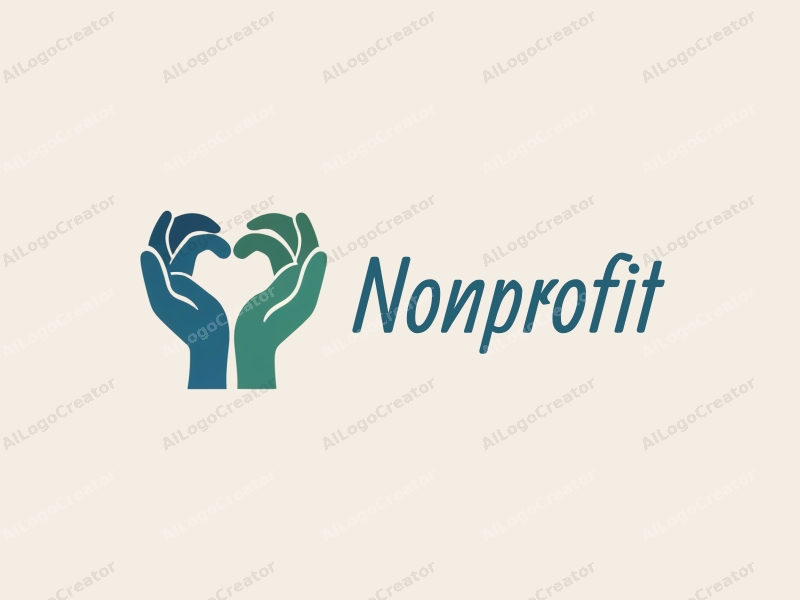 modern design features a heart shape formed by hands, symbolizing charity and volunteerism, combined with a clean background in blue and green tones.