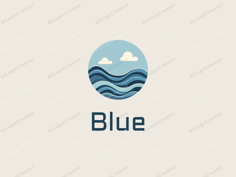 minimalist design features stylized waves and clouds, a serene ocean background, combined with a clean and simple layout.