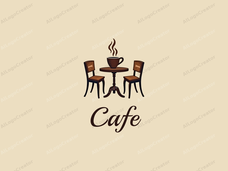 vintage design features a stylized coffee cup, retro table, and chairs, combined with a clean background.