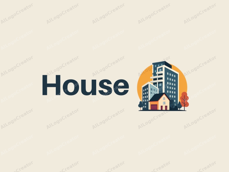 modern design features a stylized house and skyscraper with a balcony, combined with a clean background and a harmonious layout.