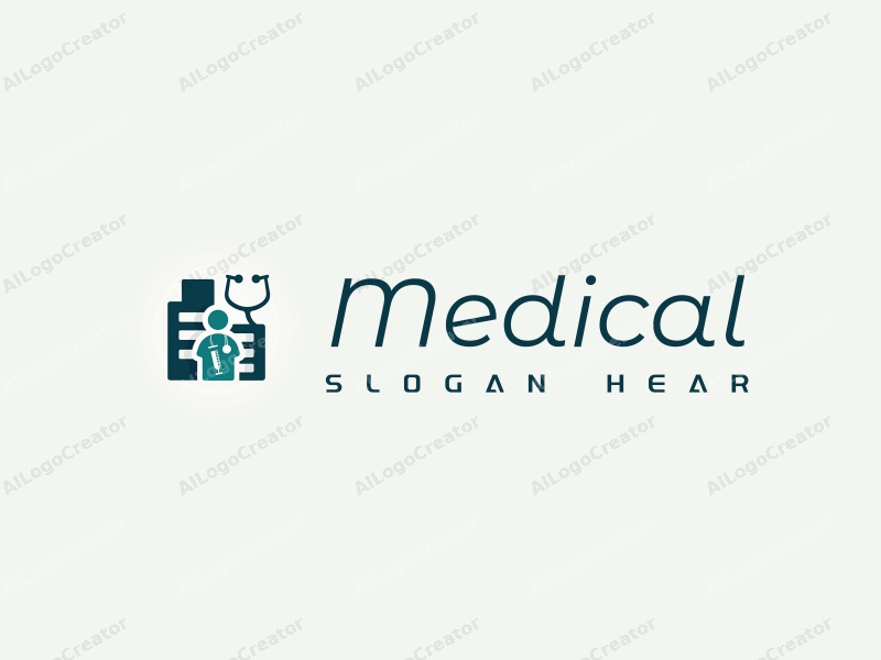 modern design features a stylized hospital silhouette, a doctor figure, a stethoscope, and a syringe, combined with a clean background.