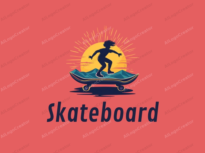 playful design features a vibrant skateboard silhouette, a stylized sun, and a dynamic composition combined with a clean background.