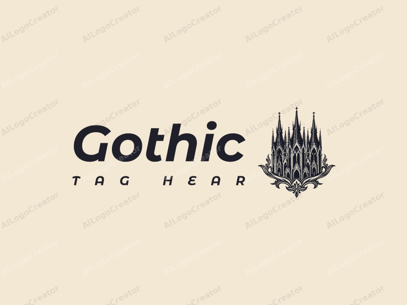 Gothic design features intricate spires and bracketed eaves, combined with stylized Gothic fashion elements, all set against a clean background.