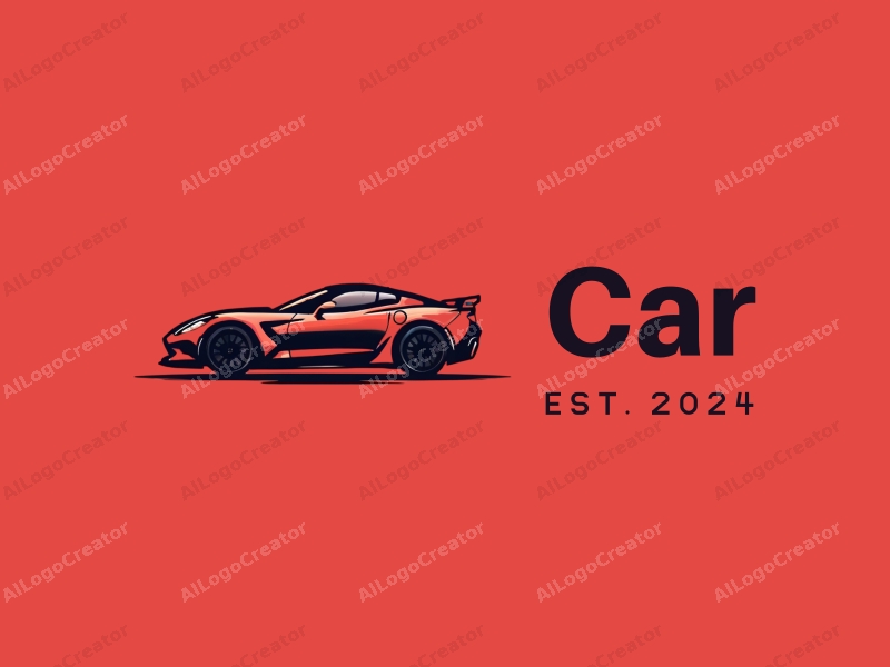 modern design features a sleek car silhouette, dynamic lines representing speed and power, combined with a clean background in red.