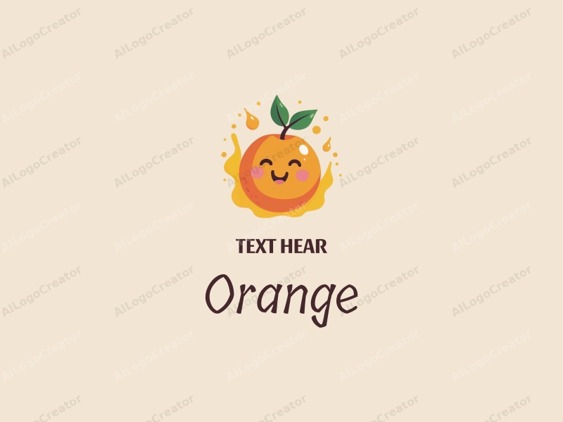 playful design features a vibrant orange, a stylized juice splash, and a cheerful smiling face, combined with a clean background.