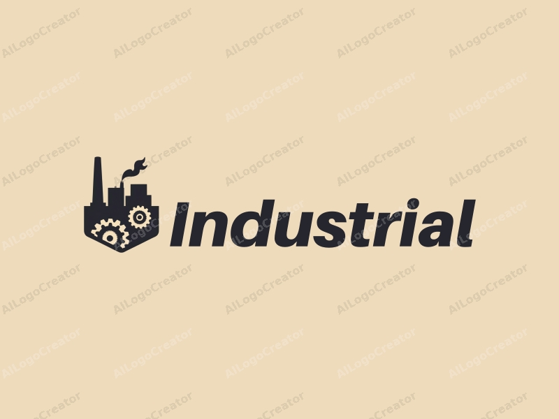 modern design features a stylized factory silhouette, interlocking gears, and welding elements combined with a clean background.