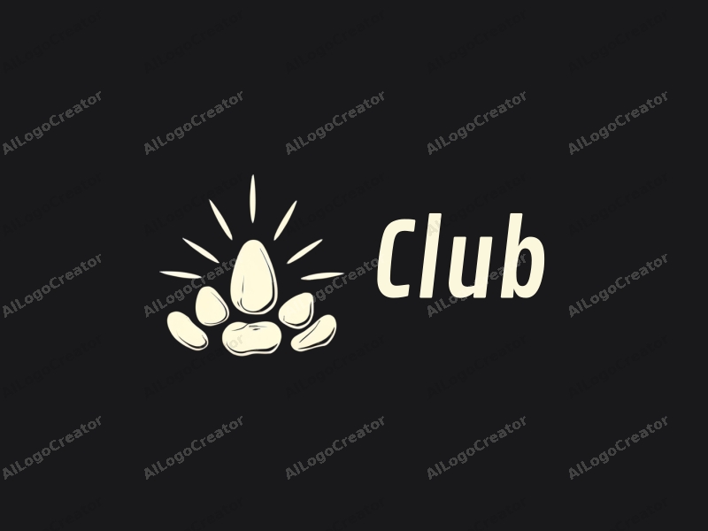 a modern minimalist design featuring stylized stones radiating light, symbolizing social interaction and a club atmosphere, combined with a clean black background.