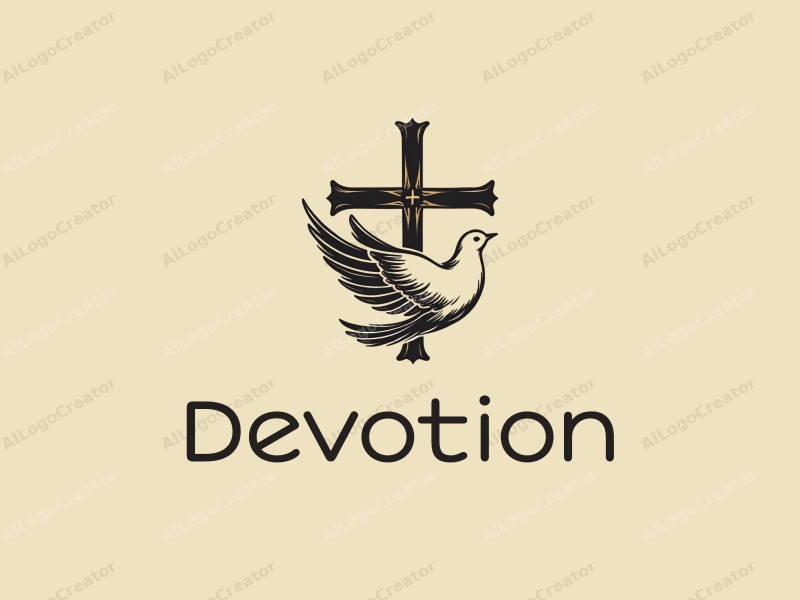 vintage design features a stylized cross and a dove, symbolizing faith and prayer, combined with a clean background and harmonious composition.