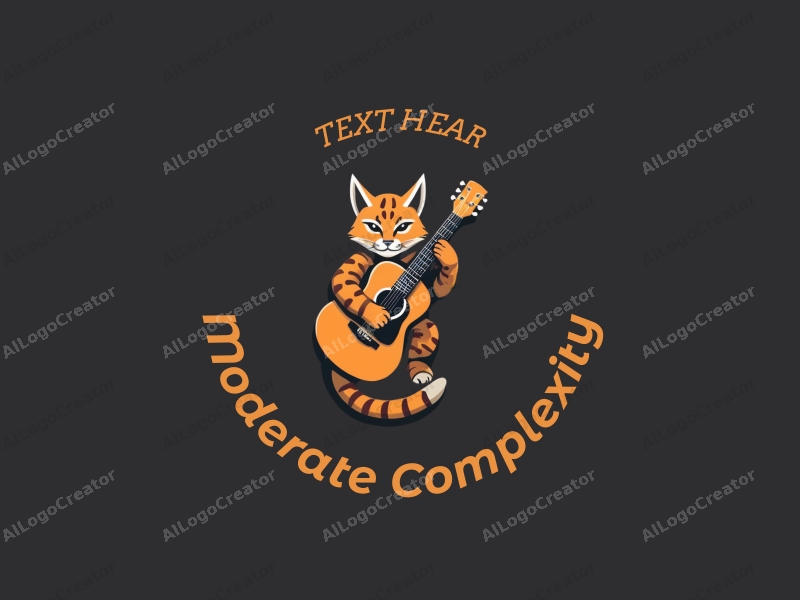 a modern design featuring a stylized bobcat intertwined with a guitar, using a complex design approach combined with a clean background.