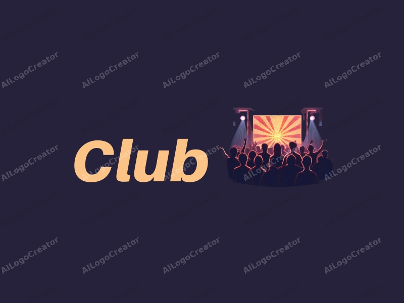 a modern design featuring a stylized club scene with social elements, an LED wall in the background, and a party atmosphere, combined with a clean and simple layout.