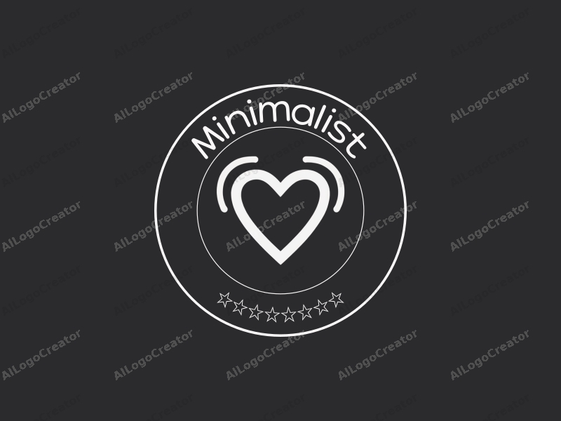 minimalist design features a heart shape integrated with sleek lines, representing technology and creativity, combined with a clean black and white background.