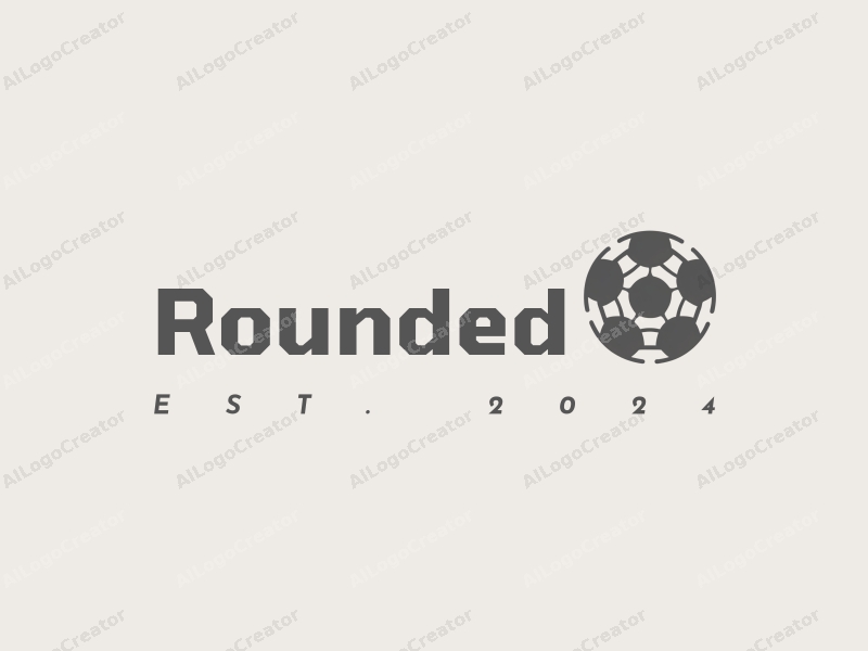 a modern minimalist design featuring circular shapes and curves, incorporating a stylized football and sports elements, combined with a clean white and light gray background.