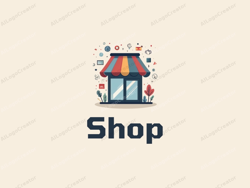 modern design features a stylized shop and store silhouette, integrated with digital elements and neuron motifs, combined with a clean background.