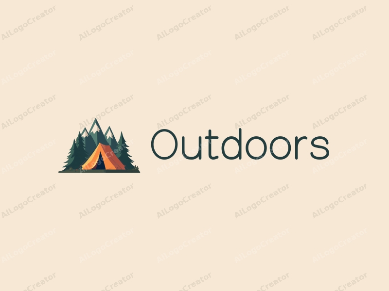 a modern design featuring a stylized camping tent and a mountain range, combined with a clean background and a harmonious composition.