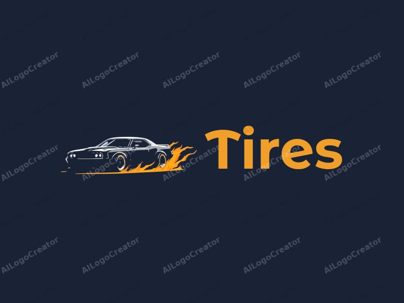 a modern design featuring a stylized tire and car silhouette, emphasizing speed with dynamic lines and a clean background.