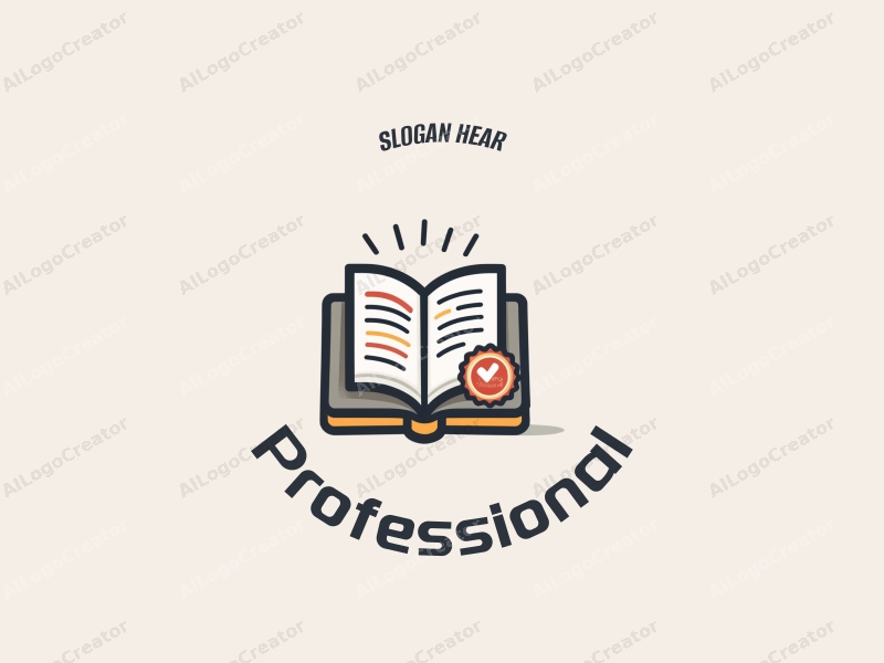 modern design features a stylized book and a badge, incorporating professional and certification elements, combined with a clean background.