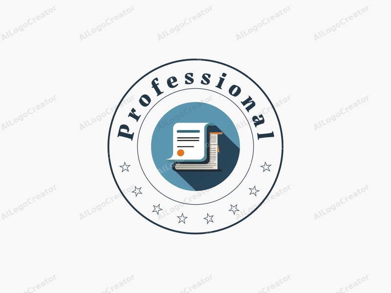 modern design features a stylized book and certificate, representing professionalism and certification, combined with a clean background in blue and gray tones.