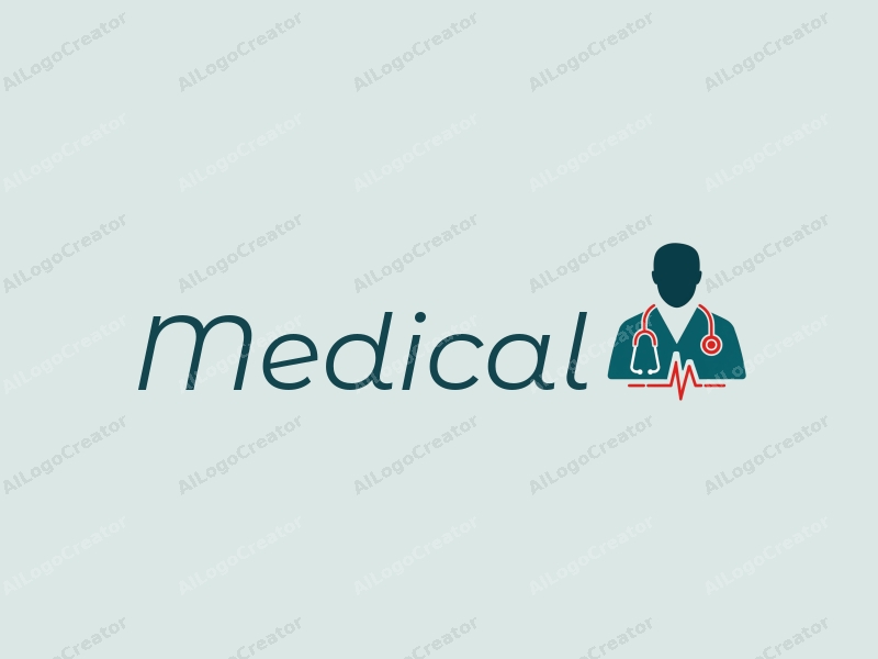 modern design features a stylized hospital silhouette, a doctor figure, a stethoscope intertwined with a heartbeat line, combined with a clean background.