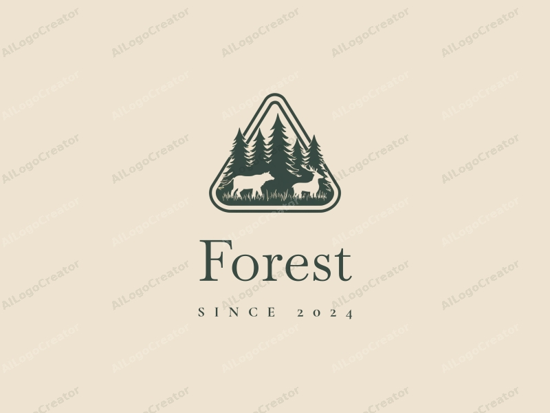 vintage design features stylized trees and animals integrated within triangular shapes, combined with a clean background that emphasizes nature conservation and education.