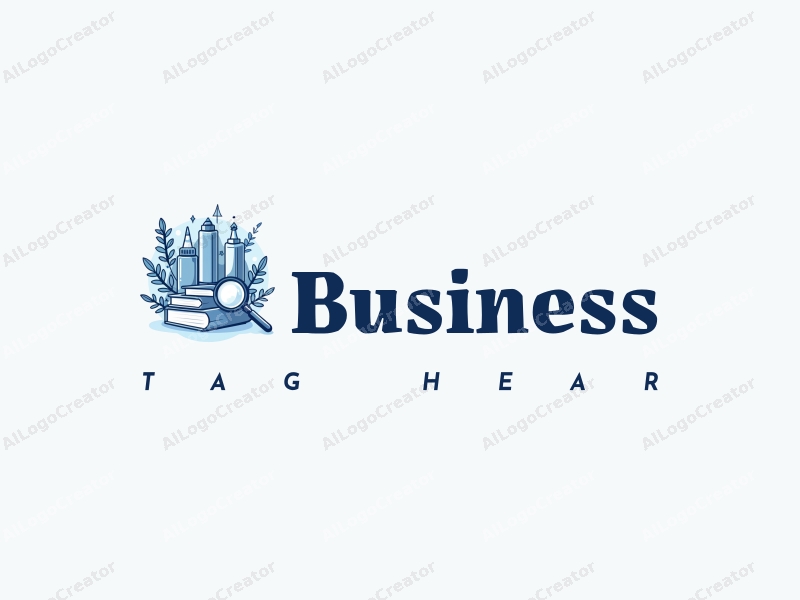 a modern design featuring elements of business and office, incorporating books and education symbols, with a clean and simple layout in blue tones.