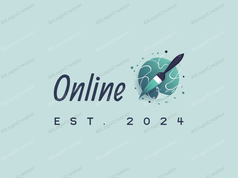 a modern minimalist design featuring interconnected network lines and a stylized paintbrush, combined with a clean background in blue and green tones.