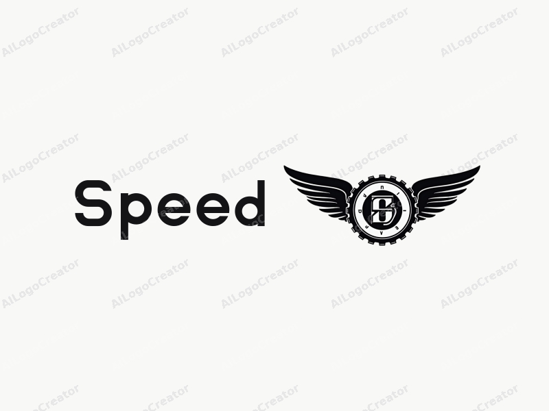 modern design features dynamic lines representing speed, a stylized engine silhouette, and a racetrack element combined with a clean background.