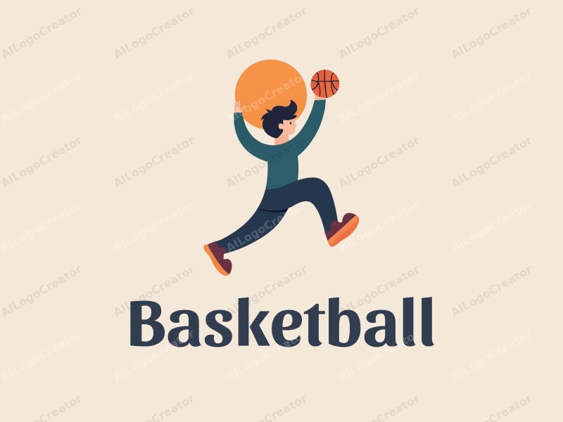 playful design features a stylized basketball and an athlete in a dynamic shooting pose, combined with a clean background.