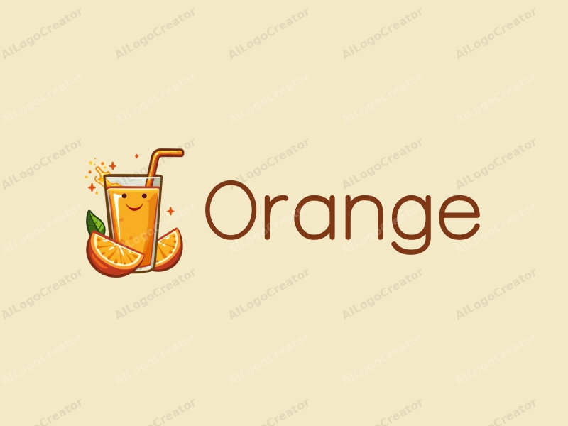 playful design features a vibrant orange, a stylized juice splash, and a cheerful drink cup, combined with a clean background.