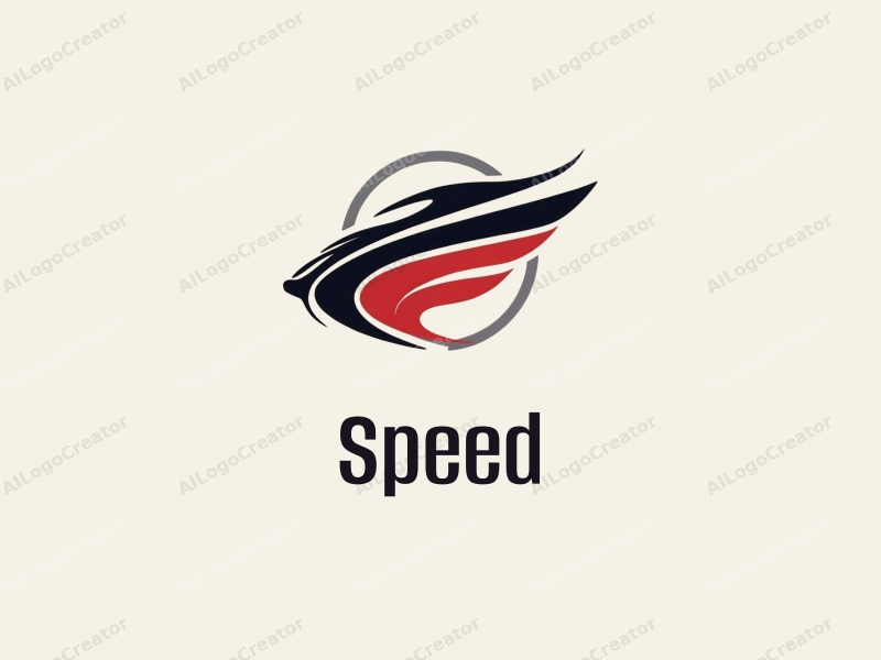 modern design features dynamic lines representing speed, a stylized engine silhouette, and a racetrack element combined with a clean background.