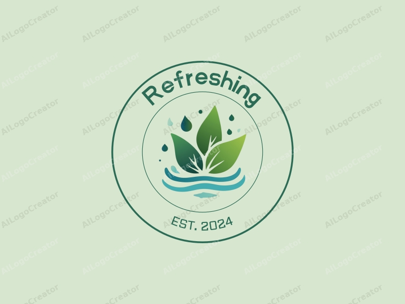 minimalist design features fresh and natural elements, including stylized leaves and water droplets, combined with a clean background.