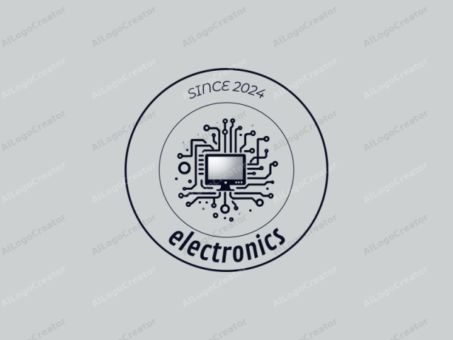 現代設計特點包括時尚的電子裝置、風格化的電腦輪廓，以及精緻的晶片和電路圖案結合乾淨的銀色背景。