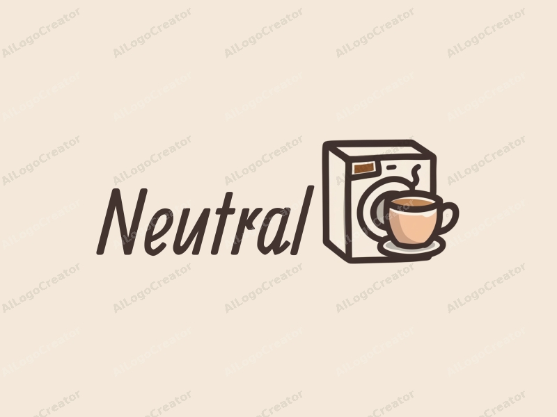 minimalist design features a stylized coffee cup and a washing machine, emphasizing neutrality and balance, combined with a clean background.