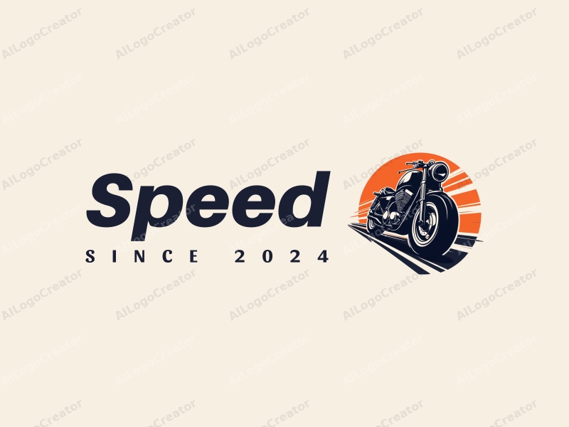 a modern design featuring dynamic lines representing speed, a stylized engine and tire, combined with a clean background to emphasize power and motion.