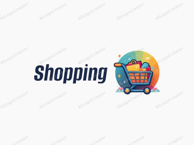 a modern design featuring a colorful shopping cart and shopping bag, combined with a vibrant mall background, emphasizing a clean and harmonious composition.