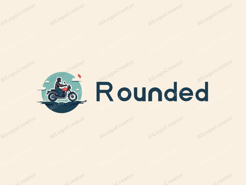 geometric design features circular and curved shapes, a stylized motorcycle and axe, combined with a clean background in blue and green colors.