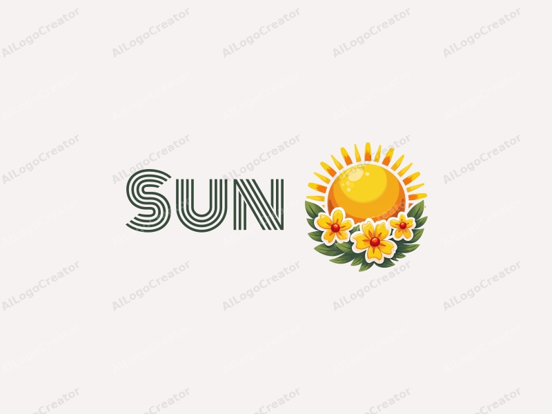 playful design features a bright sun with rays of light, surrounded by cheerful flowers, all in a vibrant yellow color scheme, combined with a clean and simple background.