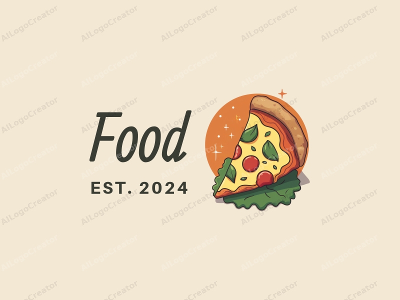 a modern design featuring vibrant colors, a stylized pizza slice and a fresh salad, combined with a clean background and a harmonious composition.