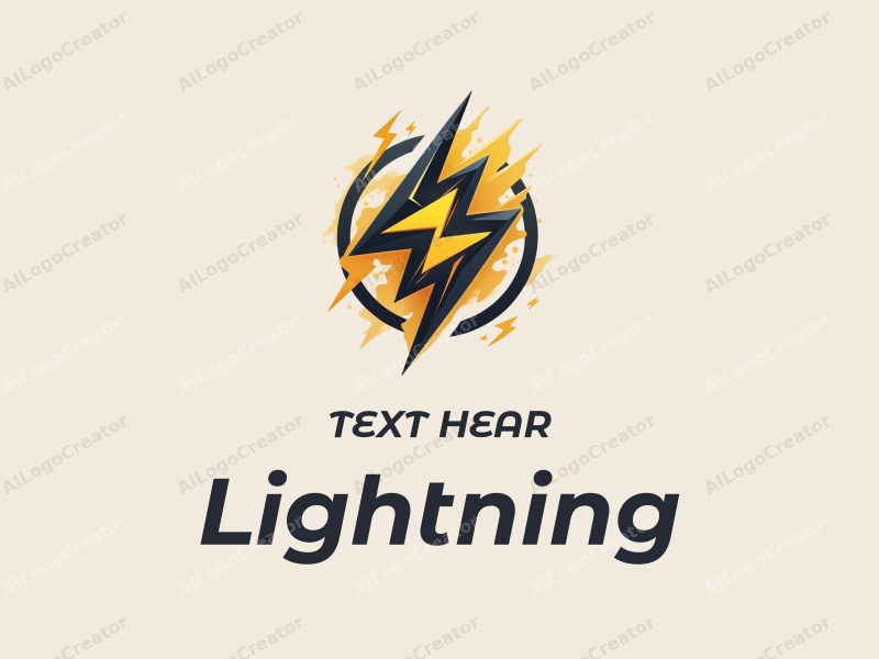 abstract design featuring stylized lightning bolts and storm elements, combined with a dynamic energy theme, using a color palette of yellow, silver, and black against a clean background.