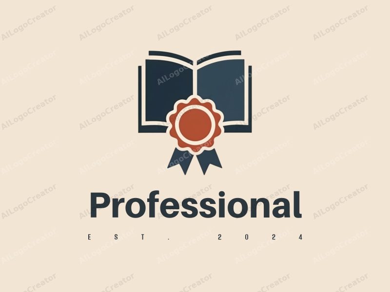 modern design features a stylized book and a badge, incorporating professional and certification elements, combined with a clean background.