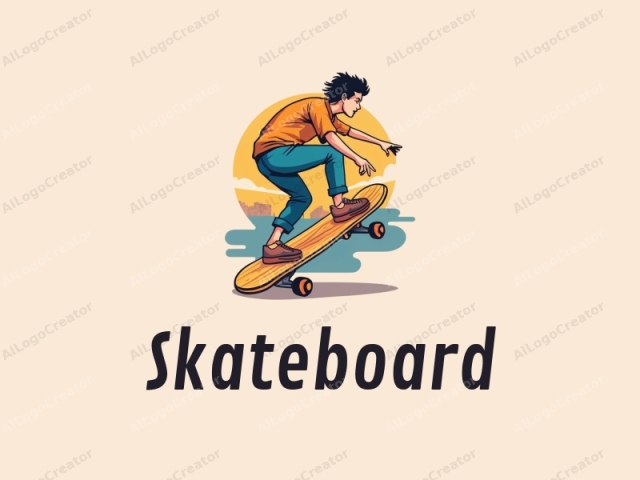 fröhliches Design, das ein lebendiges Skateboard und eine stilisierte Hand zeigt, die damit interagiert, kombiniert mit einem sauberen Hintergrund.