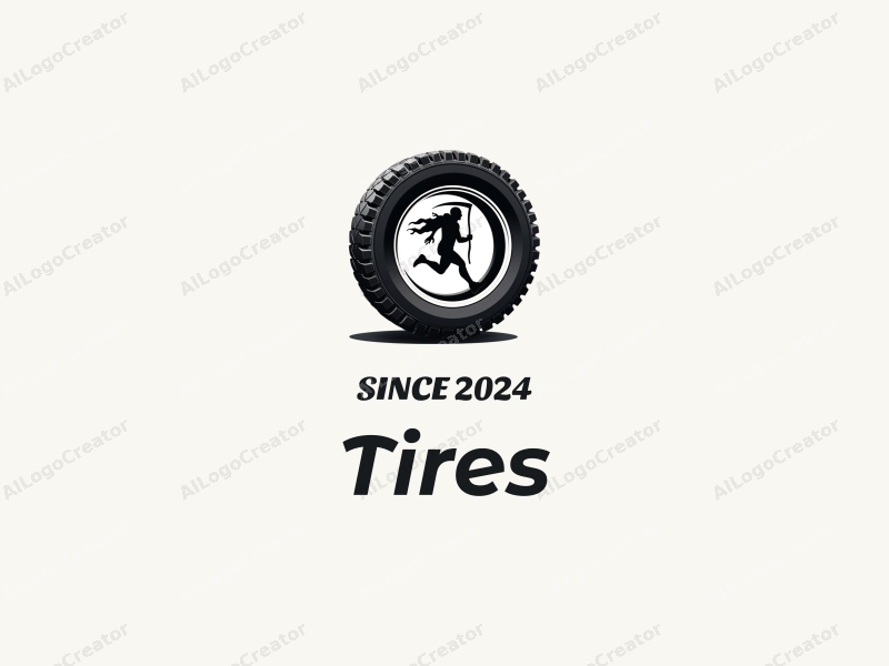 a modern design featuring a stylized tire intertwined with a runner silhouette and a grim reaper figure, utilizing a clean and simple composition with a focus on negative space.